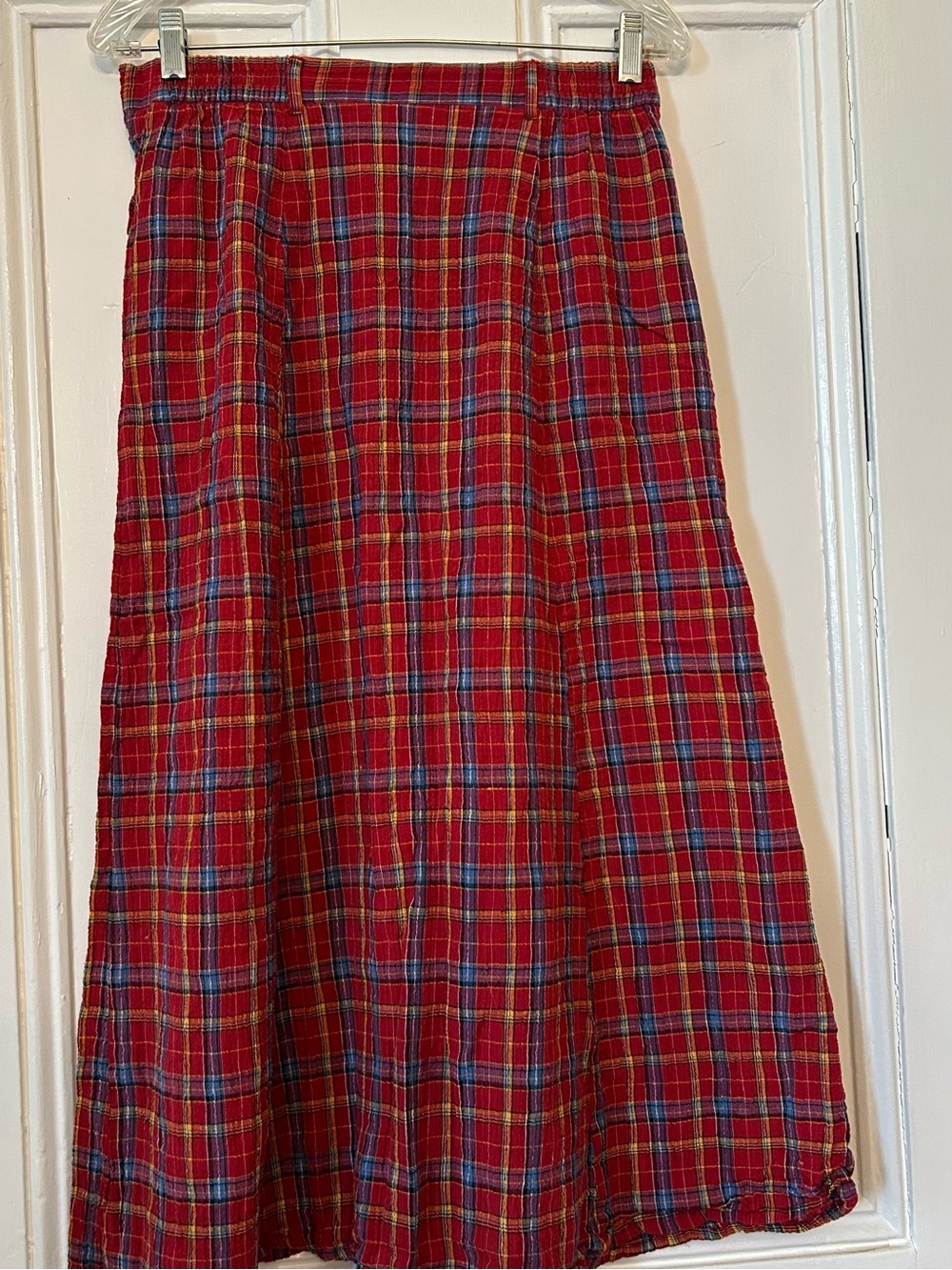 Russ Red Plaid A-Line Skirt with Blue and Yellow Accents size 14. Summer picnic
